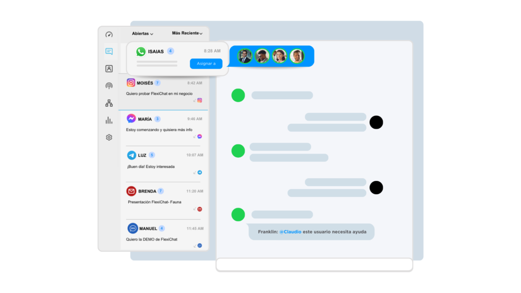 FlexiChat: CRM conversacional | Bandeja de entrada compartida