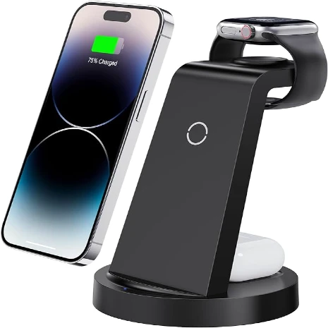 Estación de carga 3 en 1 para iPhone, cargador inalámbrico para iPhone 16 15 14 13 12 11 X Pro Max y Apple Watch - Estación de carga inalámbrica para AirPods 4 3 Pro