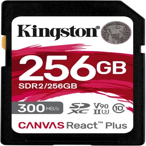 Kingston Tarjeta SD Canvas React Plus de 256 GB | SDXC UHS-II | 300R/260W U3 V90 | Full HD/4K/8K | SDR2/256GB