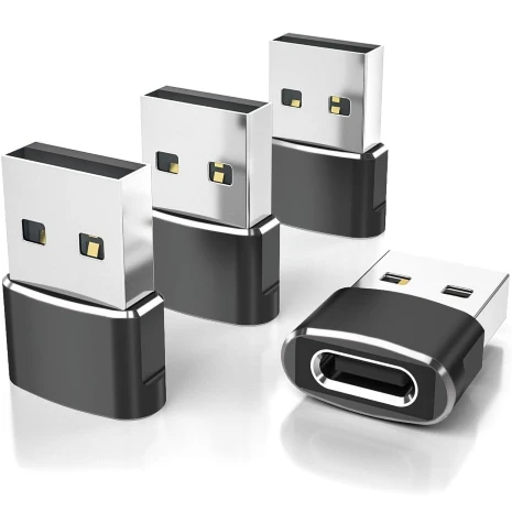 Elebase Paquete de 4 adaptadores USB a USB C, cargador de automóvil USBC hembra a A