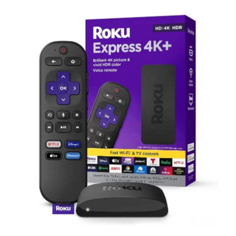 Roku Express 4K+ | Dispositivo de transmisión Roku 4K/HDR, control remoto por voz Roku y TV en vivo