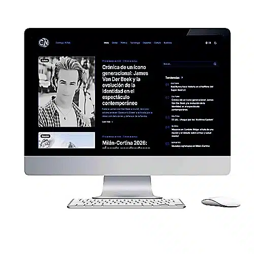 Diseño Web Profesional en Colombia 2 Diseño moderno de sitio web de noticias "Café y Noticias", mostrado en pantalla iMac con artículos de actualidad y navegación intuitiva