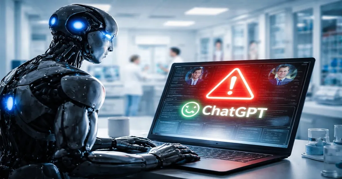 ChatGPT como médico: el riesgo real de delegar diagnósticos en IA no especializada ChatGPT como médico en un entorno hospitalario con alerta de riesgo, representando el peligro de usar IA no especializada para diagnósticos de salud