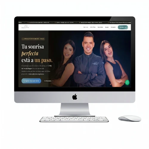 Diseño Web Profesional en Colombia 4 Captura de pantalla del sitio web de Alvaro Pinto Dental Group, ortodoncista en Ibagué, con el mensaje 'Tu sonrisa perfecta está a un paso'.