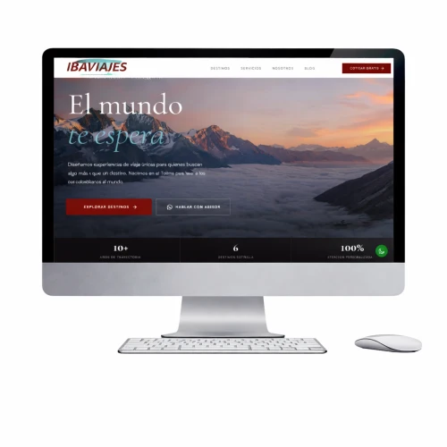 Diseño Web Profesional en Colombia 5 Diseño Web Profesional para IBAVIAJES mostrando la página de inicio de una agencia de viajes con enfoque en reservas y experiencia visual