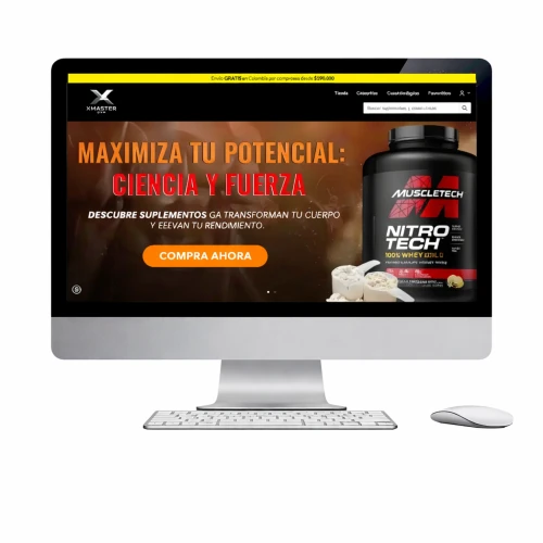 Diseño Web Profesional en Colombia 8 Diseño Web Profesional de tienda fitness XMASTER GYM mostrando homepage ecommerce optimizada para ventas