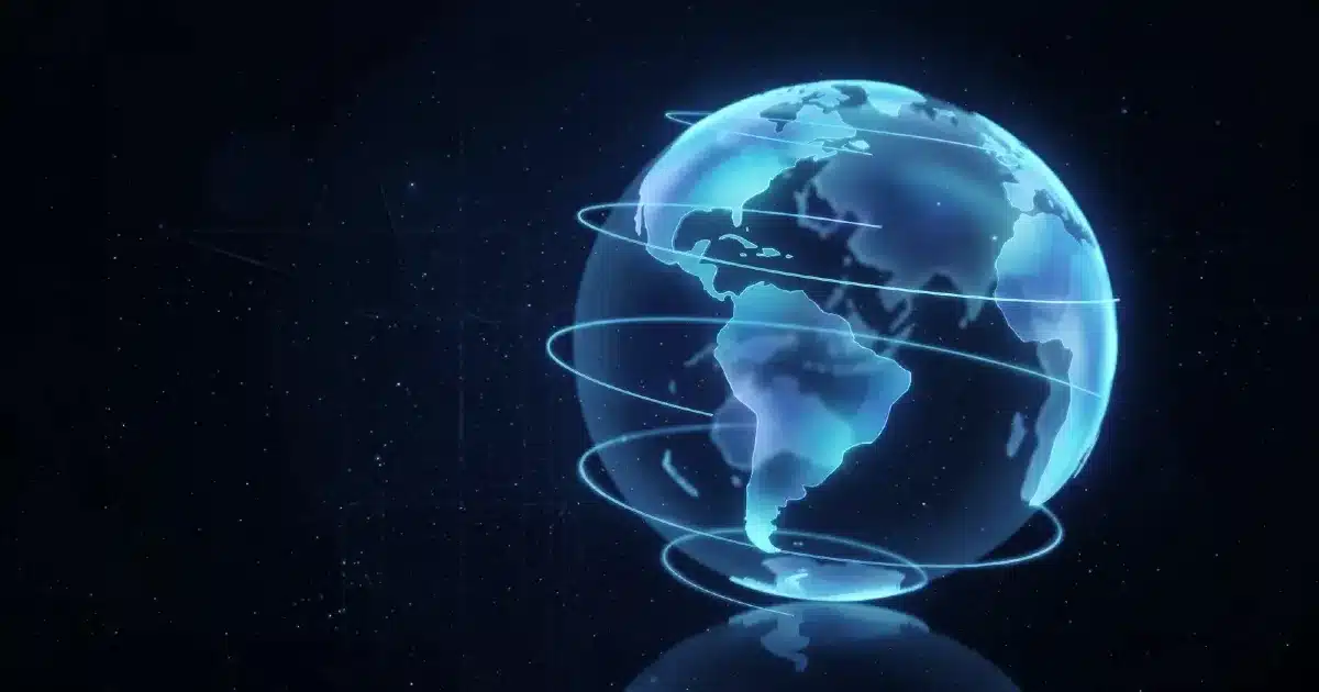 Representación digital del globo terráqueo destacando Latinoamérica para ilustrar el uso de IA en gobiernos regionales.