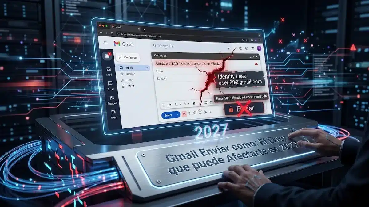Gmail Enviar como: alerta de error al enviar correo con alias externo en 2027
